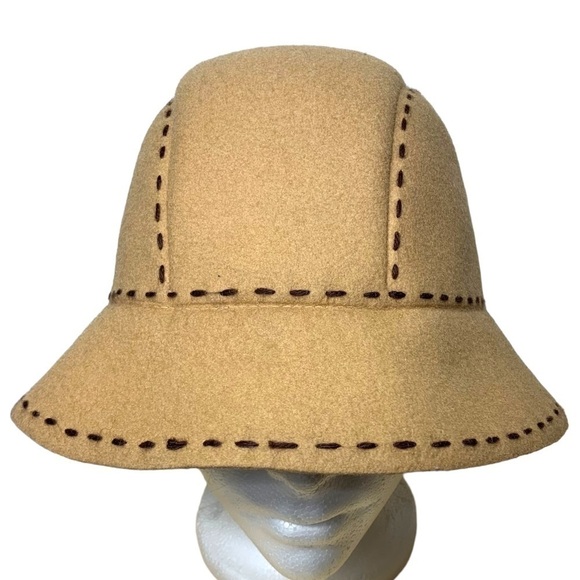 MANTLES Bucket Hat One Size Tan Brown Stitched Details Cloche Minimalist Neutral - Picture 3 of 10